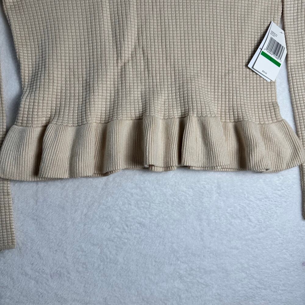 Jessica Simpson Waffle Knit Peplum Sweater Women’s Large Beige Cream Ruffle NWT - Picture 2 of 12